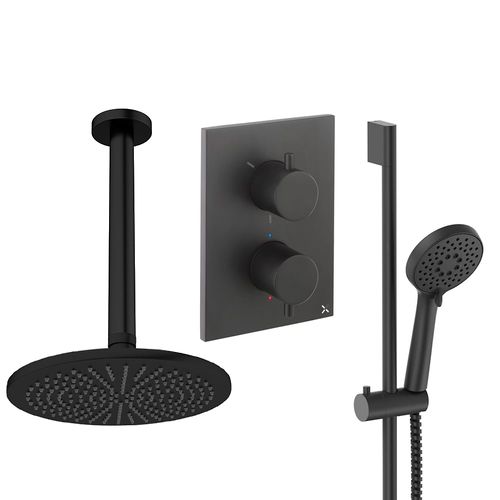 Crosswater MPRO Crossbox Shower Set 4 300mm Head & Slide Rail Kit (Matt Black).