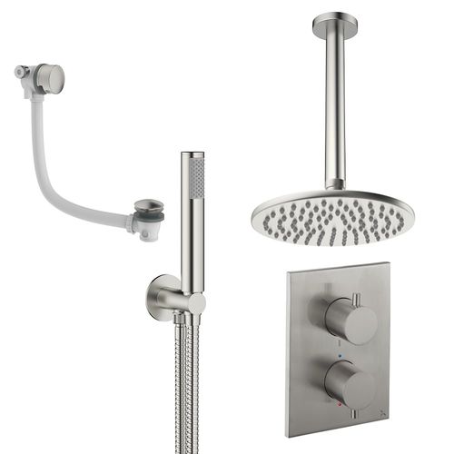 Crosswater MPRO Crossbox Shower Set 9 200mm Head, Handset & Bath Filler (Brushed Nickel).