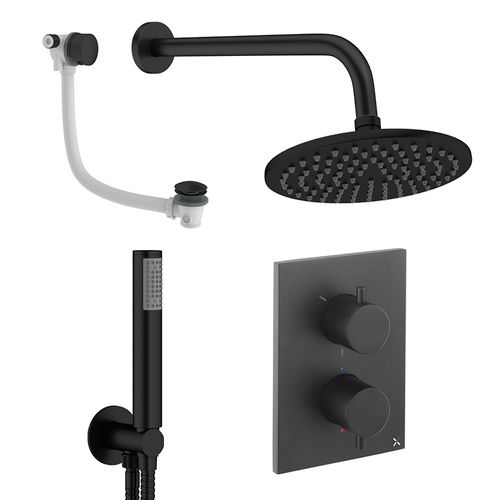 Crosswater MPRO Crossbox Shower Set 9 200mm Head, Handset & Bath Filler (Matt Black).