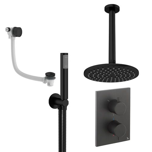 Crosswater MPRO Crossbox Shower Set 9 200mm Head, Handset & Bath Filler (Matt Black).