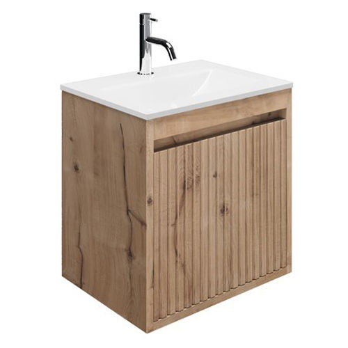 Crosswater Flute Wall Unit With White Glass Basin (475mm, Windsor Oak, 1TH)