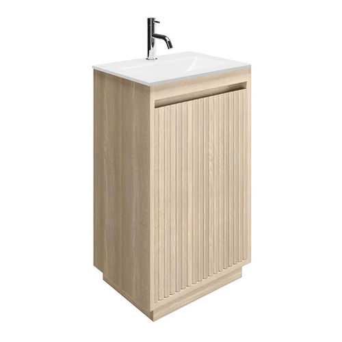Crosswater Flute Vanity Unit With White Glass Basin (475mm, Navarra Oak, 1TH).