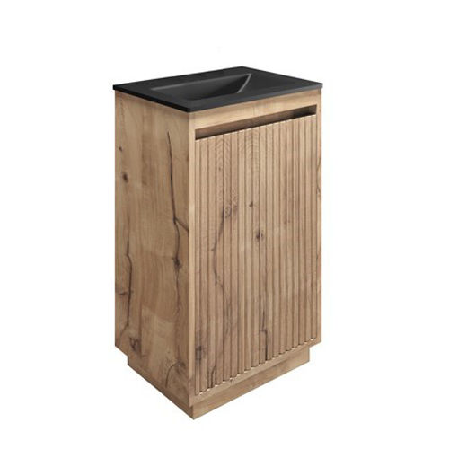 Crosswater Flute Vanity Unit With Black Glass Basin (475mm, Windsor Oak, 0TH)