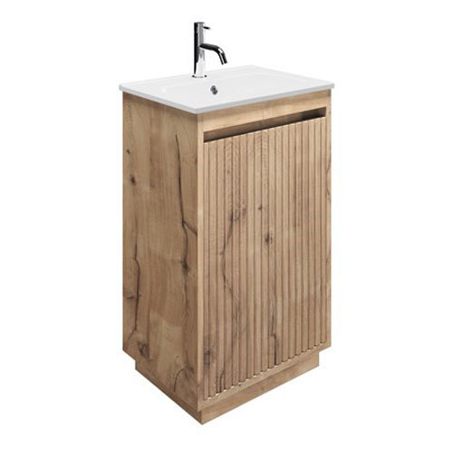 Crosswater Flute Vanity Unit With Ceramic Basin (475mm, Windsor Oak, 1TH)