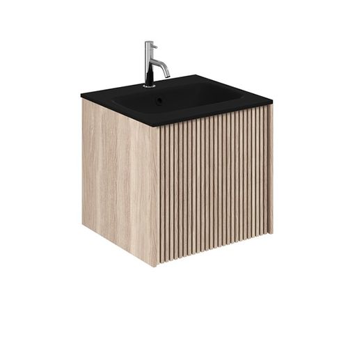 Crosswater Limit Wall Hung Vanity Unit, Black Glass Basin (500mm, Oak).
