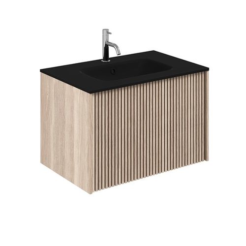 Crosswater Limit Wall Hung Vanity Unit, Black Glass Basin (700mm, Oak).