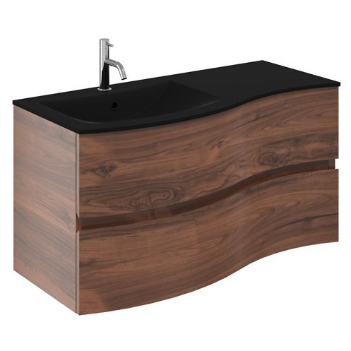 Crosswater Svelte Vanity Unit With Black Glass Basin (1000mm, Walnut).