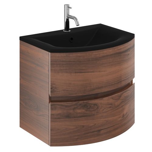 Crosswater Svelte Vanity Unit With Black Glass Basin (600mm, American Walnut).