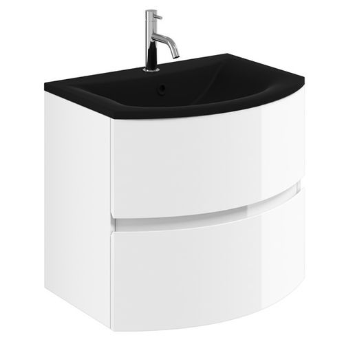 Crosswater Svelte Vanity Unit With Black Glass Basin (600mm, White Gloss).