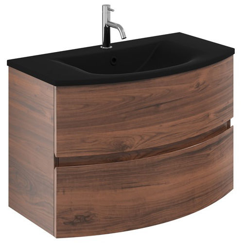Crosswater Svelte Vanity Unit With Black Glass Basin (800mm, American Walnut).