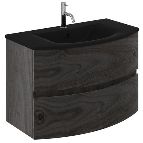 Crosswater Svelte Vanity Unit With Black Glass Basin (800mm, Grey Ash).