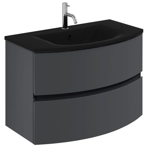 Crosswater Svelte Vanity Unit With Black Glass Basin (800mm, Onyx Black).