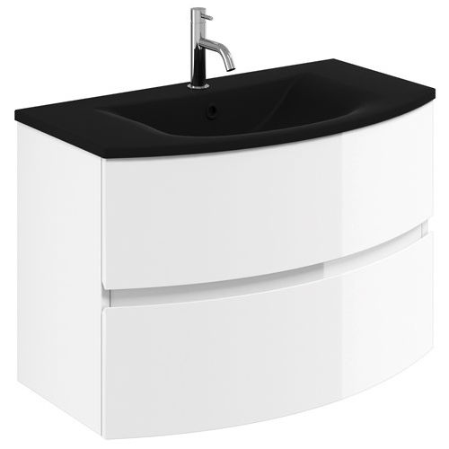 Crosswater Svelte Vanity Unit With Black Glass Basin (800mm, White Gloss).