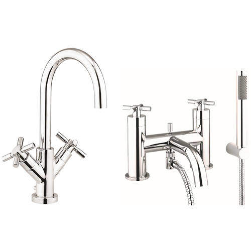 Croswater Totti II Basin & Bath Shower Mixer Tap Pack With Kit (Chrome).