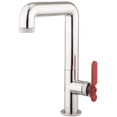Crosswater UNION Tall Basin Mixer Tap With Red Lever Handle (Chrome).