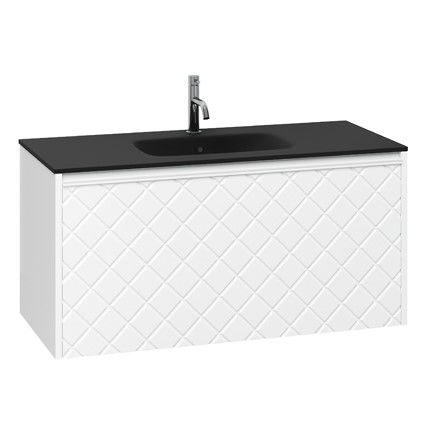 Crosswater Vergo Vanity Unit & Black Glass Basin (1000mm, Matt White).