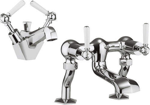 Crosswater Waldorf Basin Mixer & Bath Filler Tap Pack (White Lever Handles).