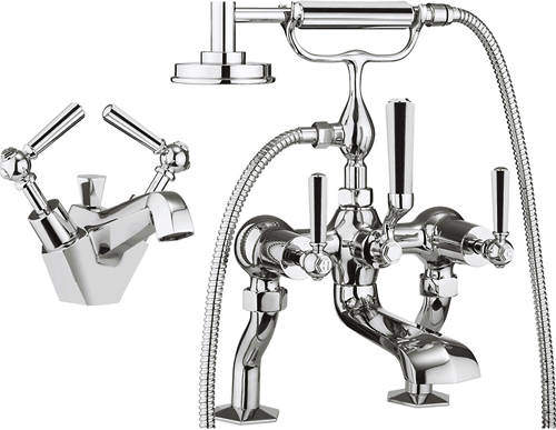 Crosswater Waldorf Basin & Bath Shower Mixer Tap Pack (Chrome Handles).