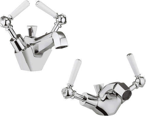 Crosswater Waldorf Basin & Bidet Mixer Tap Pack (White Lever Handles).