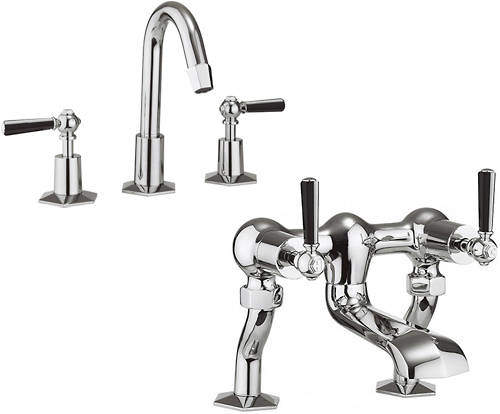 Crosswater Waldorf 3 Hole Basin Mixer & Bath Filler Tap (Black Handles).