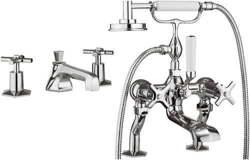 Crosswater Waldorf 3 Hole Basin & Bath Shower Mixer Tap Pack With Kit.