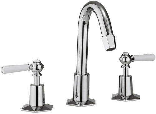 Crosswater Waldorf 3 Hole Basin Tap, Tall Spout & White Lever Handles.