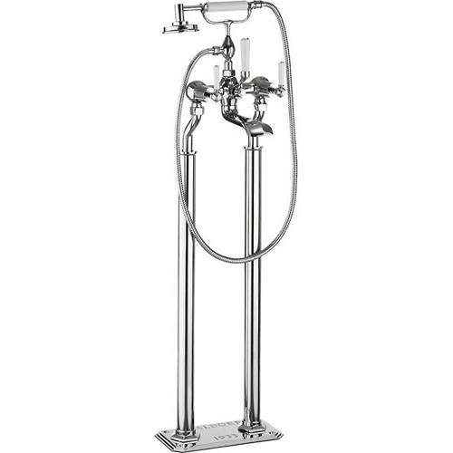 Crosswater Waldorf Floorstanding BSM Tap With White Lever Handles.