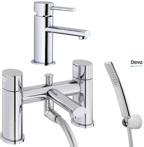 Deva Funky Basin & Bath Shower Mixer Tap Set (Chrome).