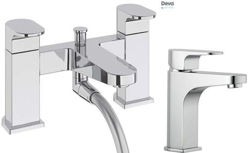 Deva Lush Basin & Bath Shower Mixer Tap Set (Chrome).