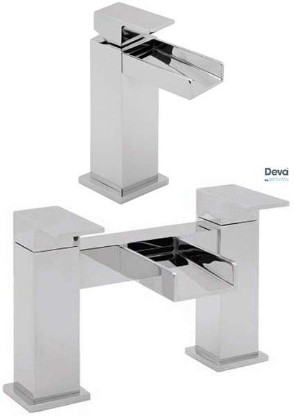 Deva Sparkle Waterfall Basin & Bath Filler Tap Set (Chrome).