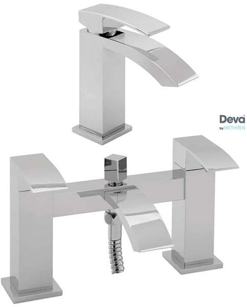 Deva Swoop Basin & Bath Shower Mixer Tap Set (Chrome).