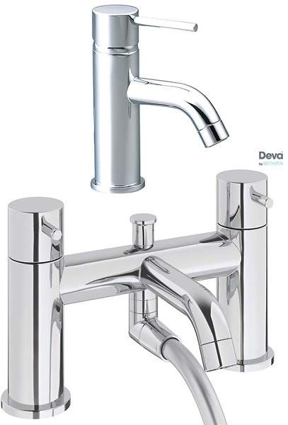 Deva Tease Basin & Bath Shower Mixer Tap Set (Chrome).
