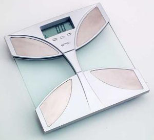 Scales Imperius silver & glass digital bathroom scales + body fat indicator.