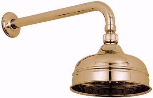 Vado Westbury Traditional 6" fixed shower head and arm in gold.