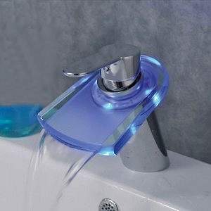 Hydra LED Glass Waterfall Basin Tap With LED lights (Chrome).
