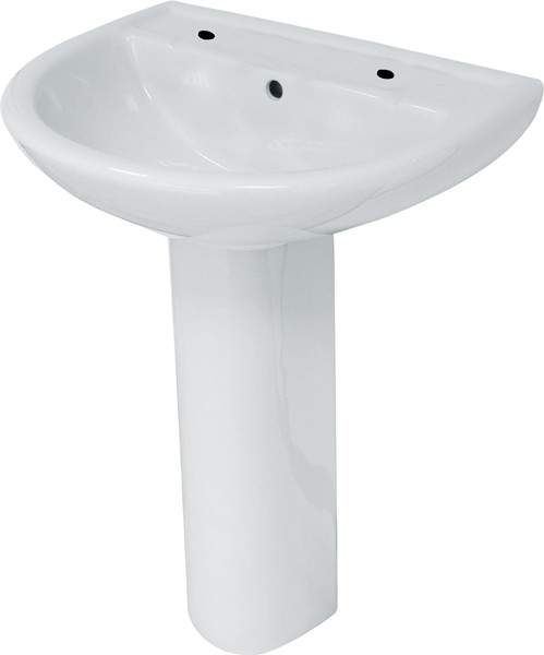 Hydra Basin & Pedestal (2 Tap Holes).  Size 560x445mm.