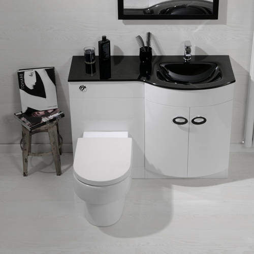 Italia Furniture Vanity Unit Pack With BTW Unit & Black Glass Basin (RH, White).