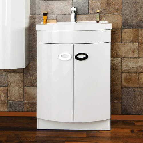 Italia Furniture D Shaped Vanity Unit With White Basin (White).