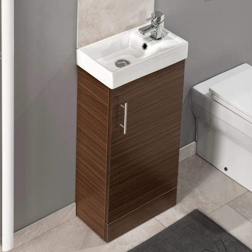 Italia Furniture Compact Vanity Unit With Ceramic Basin (Walnut).