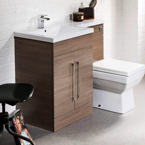 Italia Furniture L Shaped Vanity Pack With BTW Unit & Basin (LH, Medium Oak).