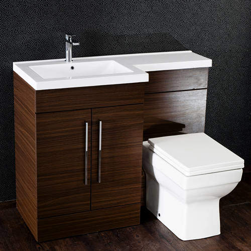 Italia Furniture L Shaped Vanity Pack With BTW Unit & Basin (LH, Walnut).