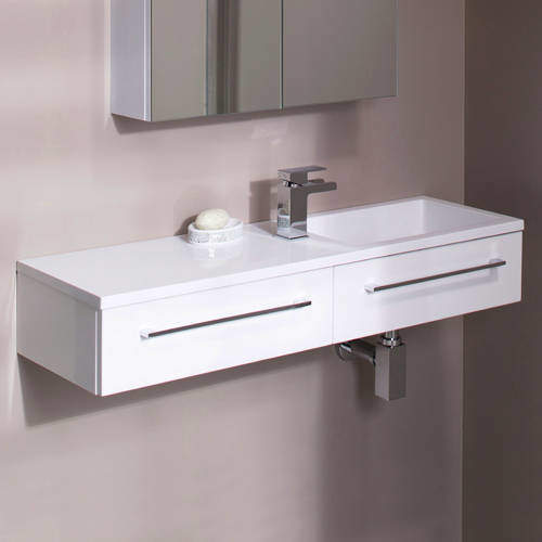 Italia Furniture 1000mm Vanity Unit With Drawer & Basin (Gloss White).