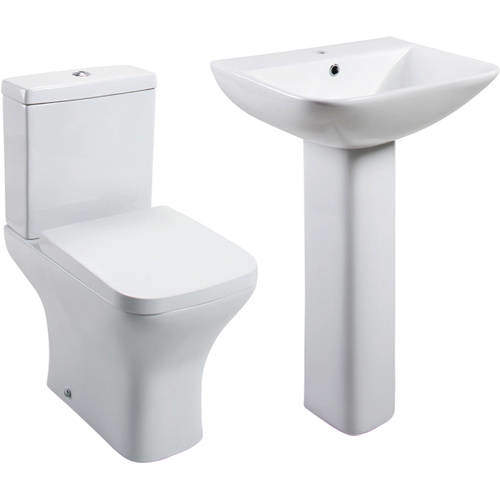 Oxford Fair Bathroom Suite With Toilet, Wrapover Seat, Basin & Full Pedestal.
