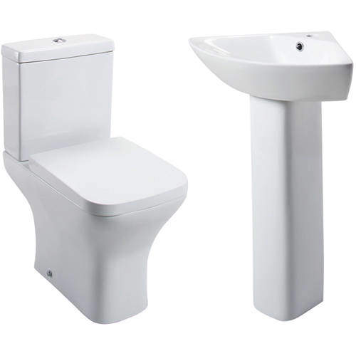 Oxford Fair Bathroom Suite, Toilet, Wrapover Seat, Corner Basin & Pedestal.