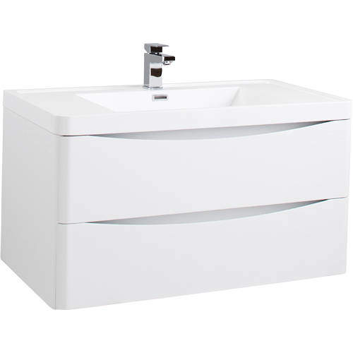 Italia Furniture 900mm Wall Mounted Vanity Unit With Basin (Gloss White).