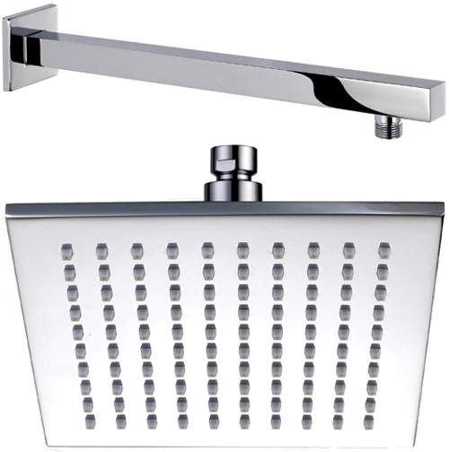 Hydra Showers Square Shower Head With Wall Mounting Arm (195mm).