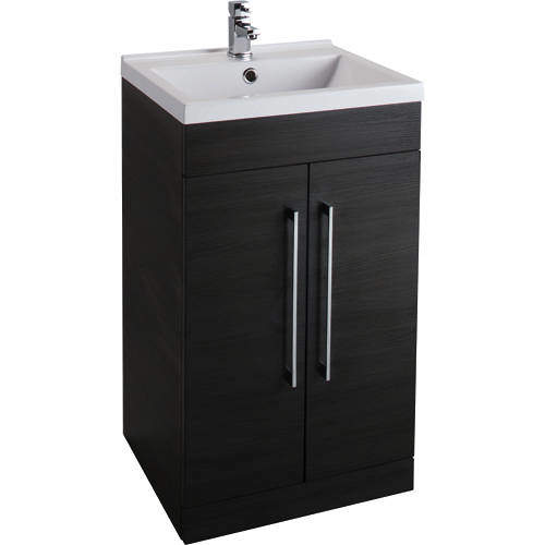 Italia Furniture 500mm Vanity Unit With White Basin (Black).