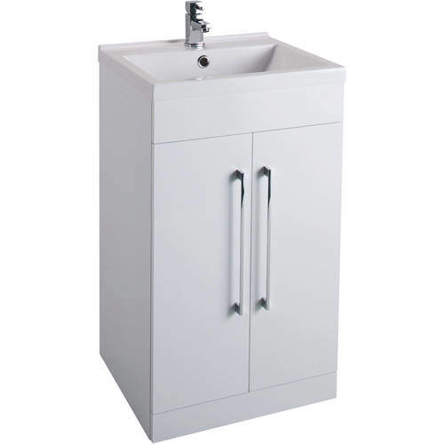 Italia Furniture 500mm Vanity Unit With White Basin (Gloss White).