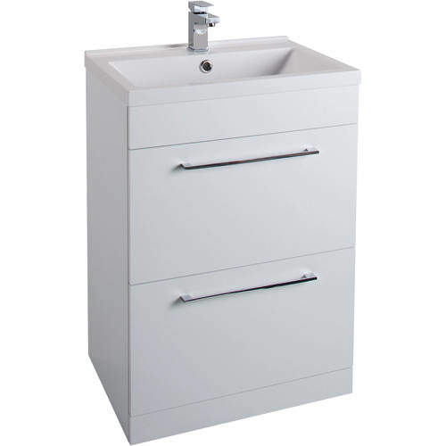 Italia Furniture 600mm Vanity Unit With Drawers & White Basin (Gloss White).