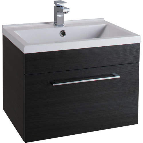 Italia Furniture 600mm Vanity Unit With Drawer & White Basin (Black).